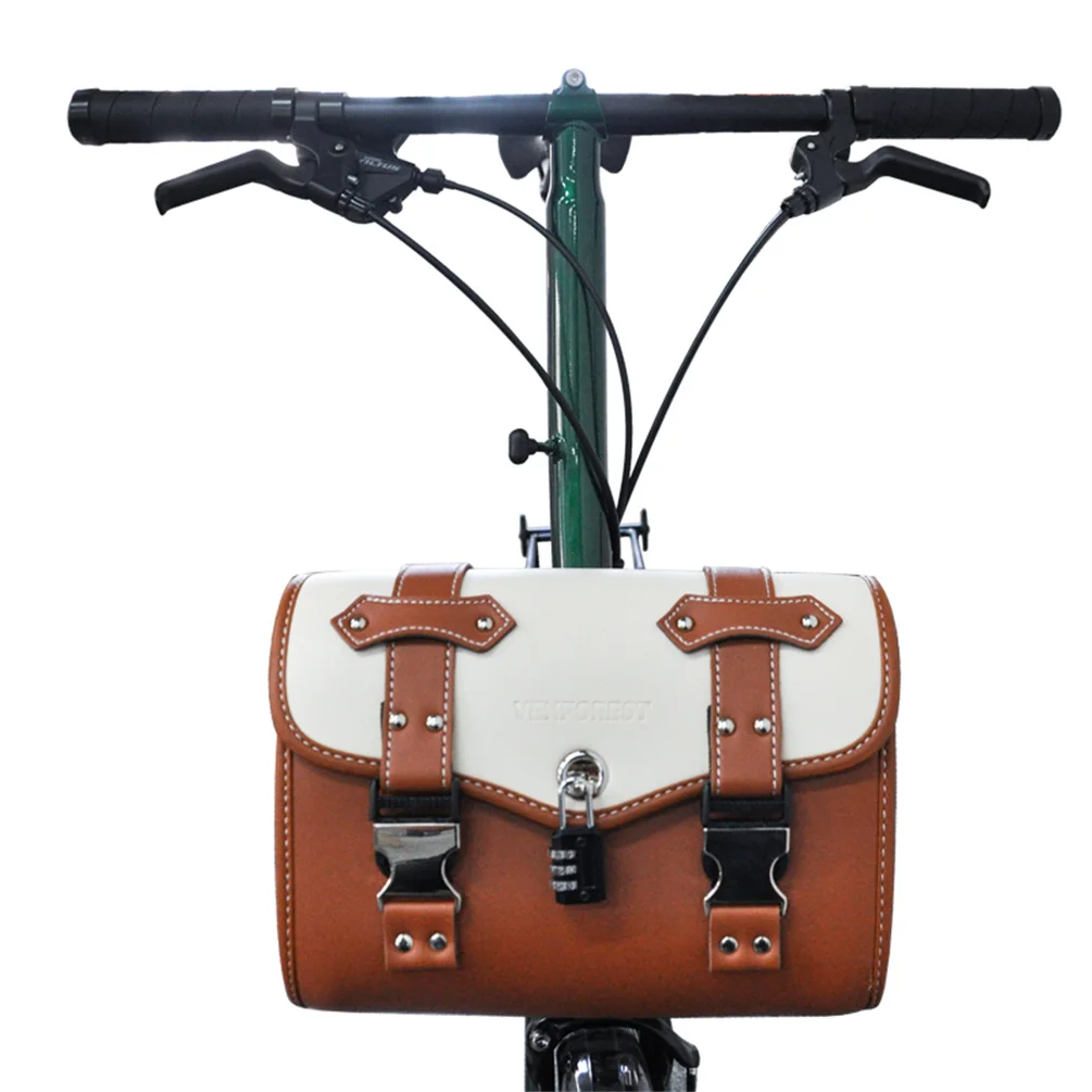 Litepro For Brompton Bag Vintage Leather Bicycle Font Bag Bike 14 inch For Dahon Luggage