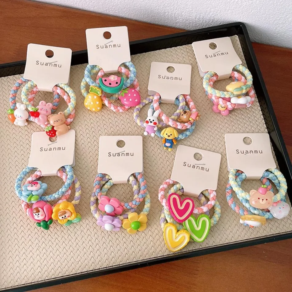 

Cute Children Braided Headband Girls Tie Their Hair Ponytail Rubber Band Toddler Kids Cartoon Animal Flower Heart Hair Rope ZX07