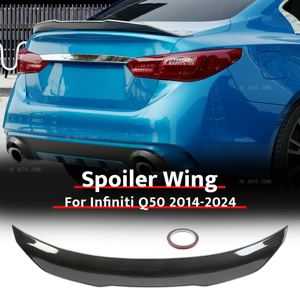 

Glossy Carbon Fiber Look PSM Style Rear Spoiler Wing For Infiniti Q50 2014-2024 Boot Lip Tailgate Wing