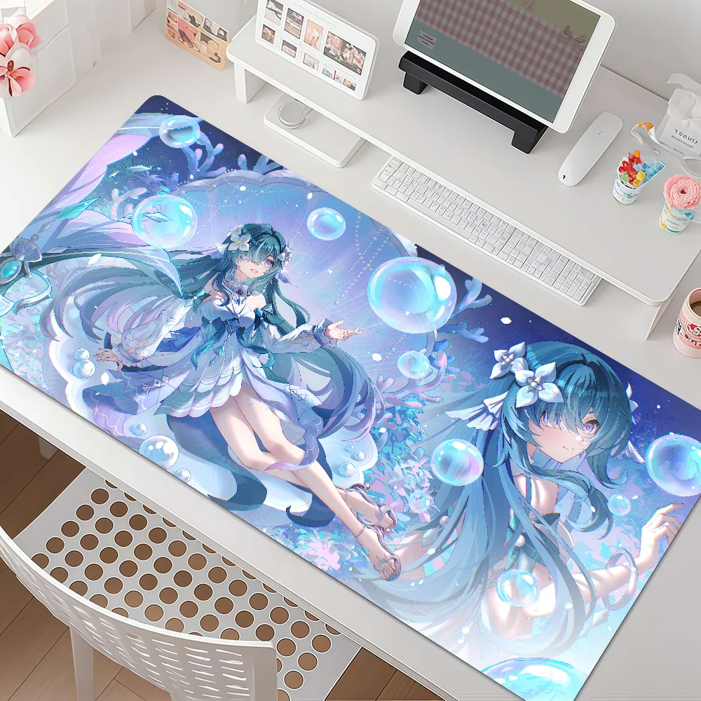 Game Genshin Impact Vodyanitsa Mouse Pad Anti Slip Rubber Edge Locked Thickened Laptop Gaming Desk Mat