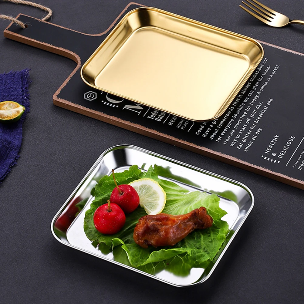 

Premium Stainless Steel Dinner Plate Simple Generous Design Rustproof Smooth Surface Easy Clean Home Tray Stainless Steel Plate