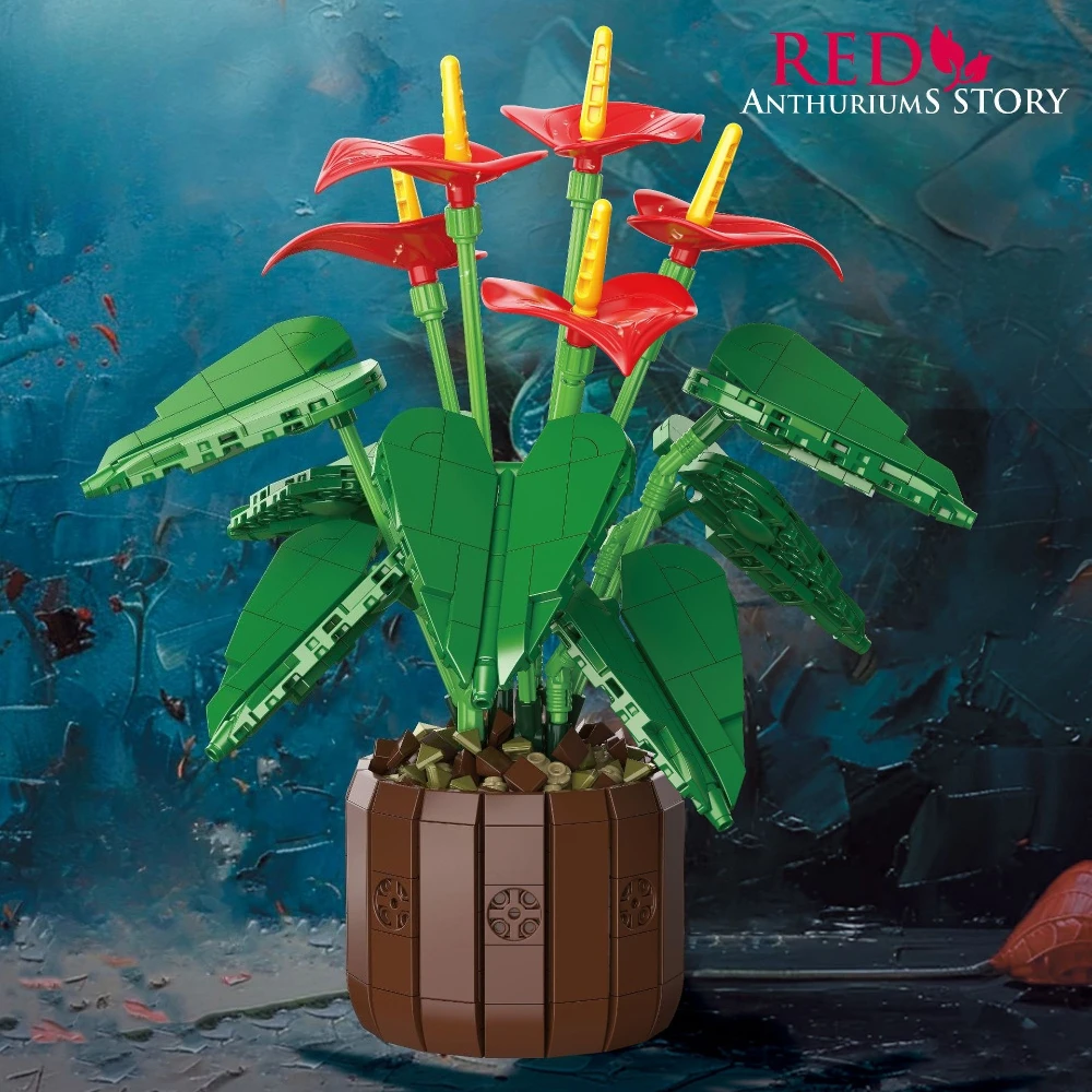 

MOC Red Anthuriums Story Potted Plants Flowers Building Blocks Set Room Home Decor Idea Toys For Children Birthday Holiday Gifts