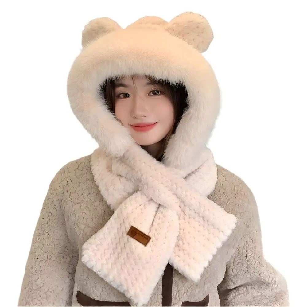 

Winter Windproof Integrated Cap Scarf Plush Warm Beanie Hat Scarf Thickening Casual Neck Warmer Outdoor