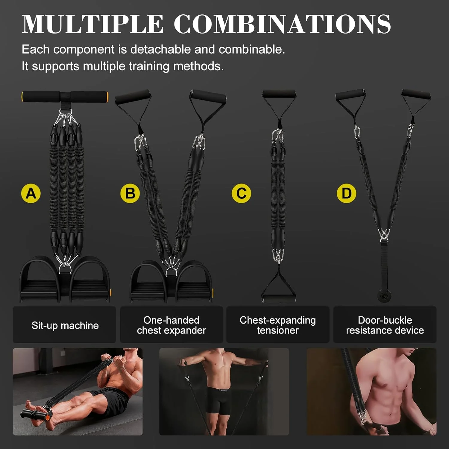 50-100LBS Pedal-Spannungsseil für Männer, Bauchmuskelstärkungs-Elastikband, Spannungsseil zur Brustmuskulaturstärkung, Fitness-Ausrüstung – Detail 4