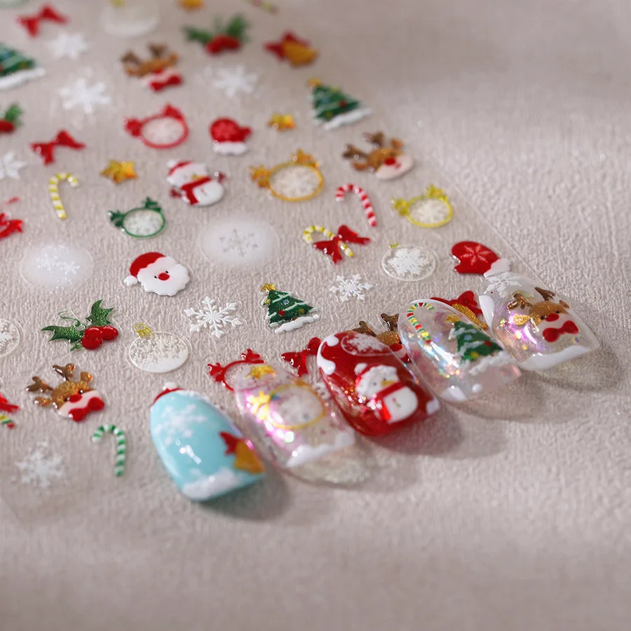 1pcs Cute 5D Santa Claus Christmas Jelly nail Sticker Winter SnoWman Cane Self-adhesive Stickers Nail art Decoration Accessories