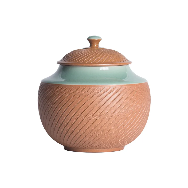 

Jumping knife tea can handmade ceramic storage large jar