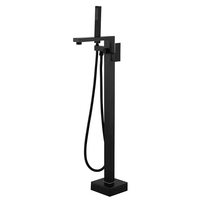 Matte Black Brass Square Floor Standing Bath Mixer Freestanding Bathtub Shower Faucets Set