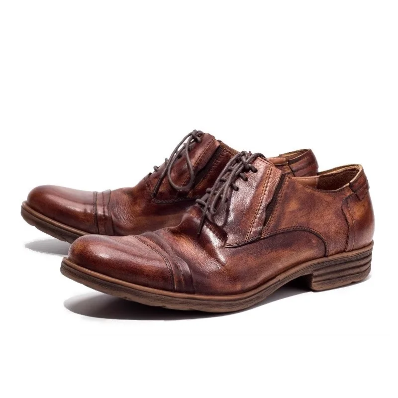 

Vintage British Lace Up Genuine Leather Round Toe Work Shoes Men's Handmade Casual Comfortable Fashion Dress Leather Shoes Male