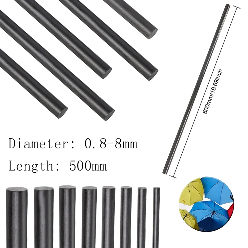 1-10Pcs Black Fiberglass Rod Dia 0.8mm/1mm/1.5mm/2mm/2.5mm/3.0mm/3.5mm/4mm/4.5mm/5.0mm/6mm/7mm/8mm Length 500mm Fiberglass