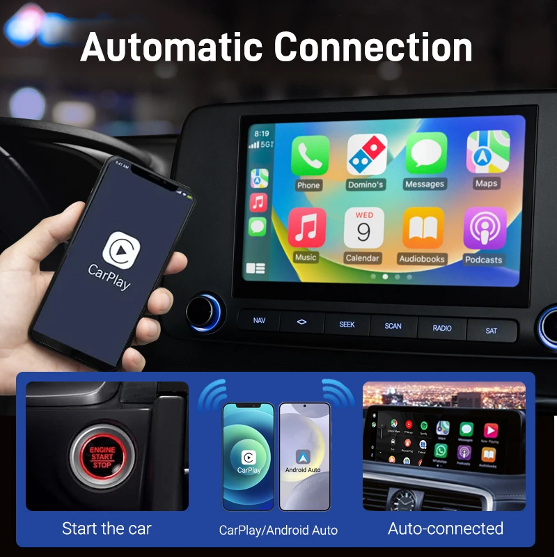 Mini 2 in 1 Wireless CarPlay and Android Auto Adapter Wired to Wireless Retain Original Car Function Plug and Play