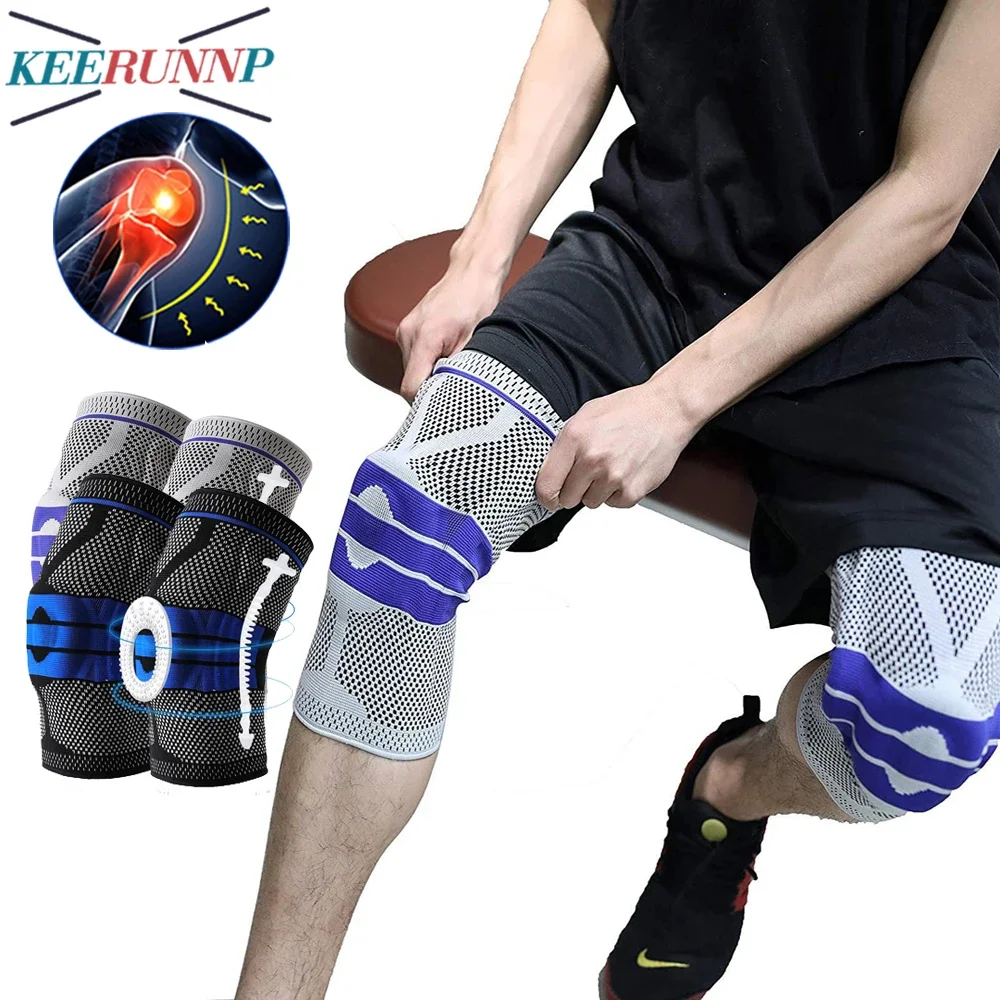 Knee Brace Sleeve for Knee Pain Wrap Patella Stabilizer with Silicone Gel Spring Support,Hinged Kneepads Protector For Men Women