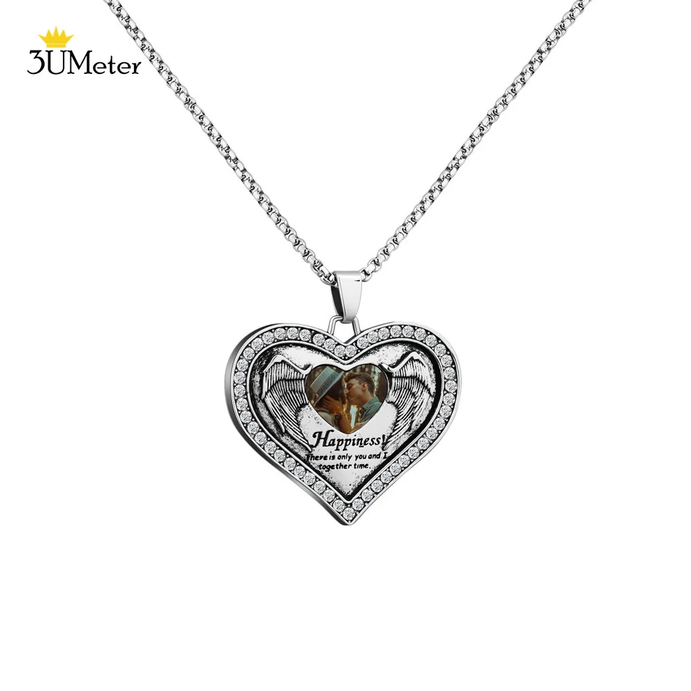 

3UMeter Custom Photo Necklace Family Image Customize Picture Name Women Heart Pendant Necklaces Personalized Anniversary Gift