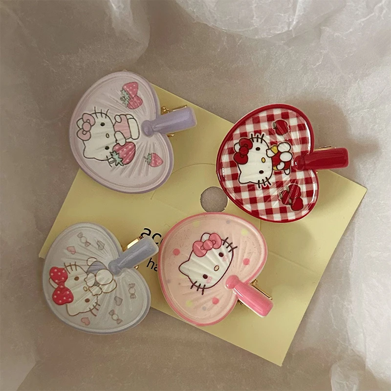 Pince à cheveux dessin animé Sanurgente Hello Kitty pour femmes et filles, épingle à cheveux latérale Kawaii, pince à bec de canard mignon, accessoires pour cheveux pour enfants, 2 pièces