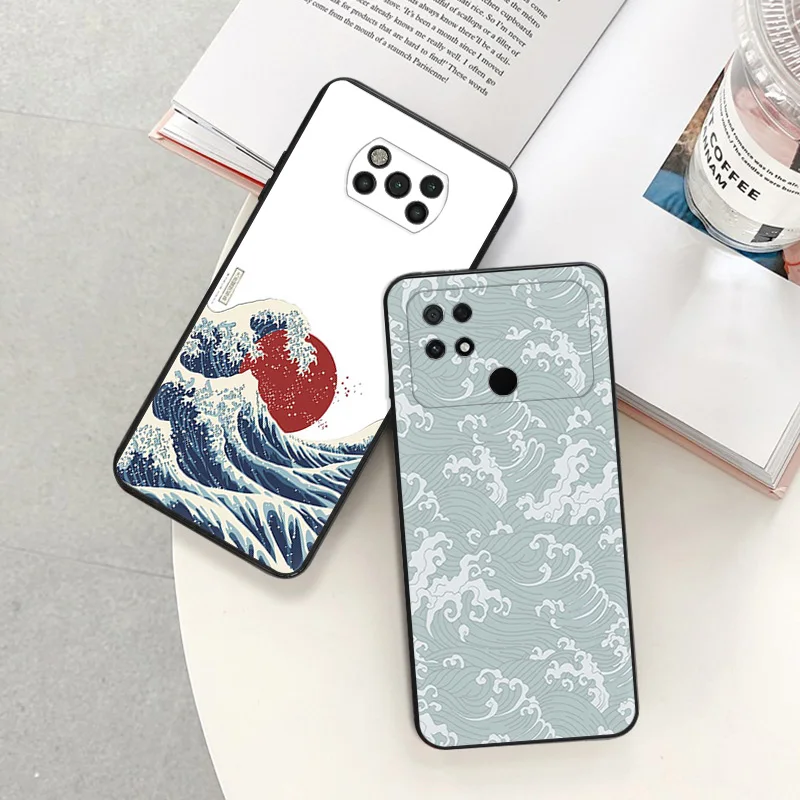 Silicone Black Phone Case for Xiaomi Poco C61 F5 F4 GT F3 F1 X4 X3 X5 M3 M4 Pro M5 C51 C50 C40 The Great Wave off Kanagawa Cover