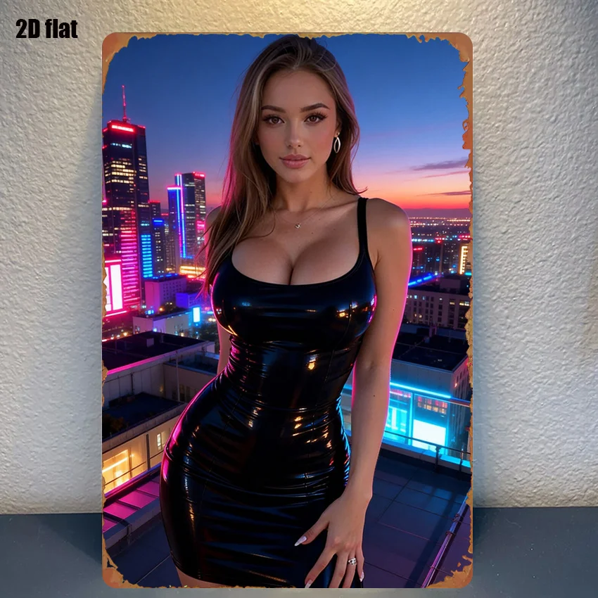 URMYTH Metallschild „Night City Skyline“, 20,3 x 30,5 cm, klassisches Personendesign, lebendige Farben, einfach aufzuhängen, für Schlafzimmer, Heimkino-Dekoration