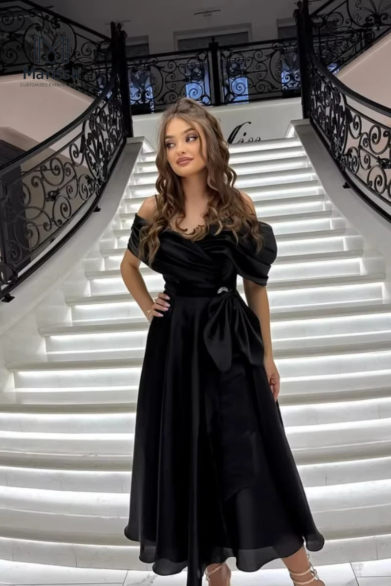 Marissa-vestidos elegantes con hombros descubiertos para mujer, vestido de fiesta de boda, falda hasta el tobillo, vestidos de baile hechos a medida, color negro, graduación 2025