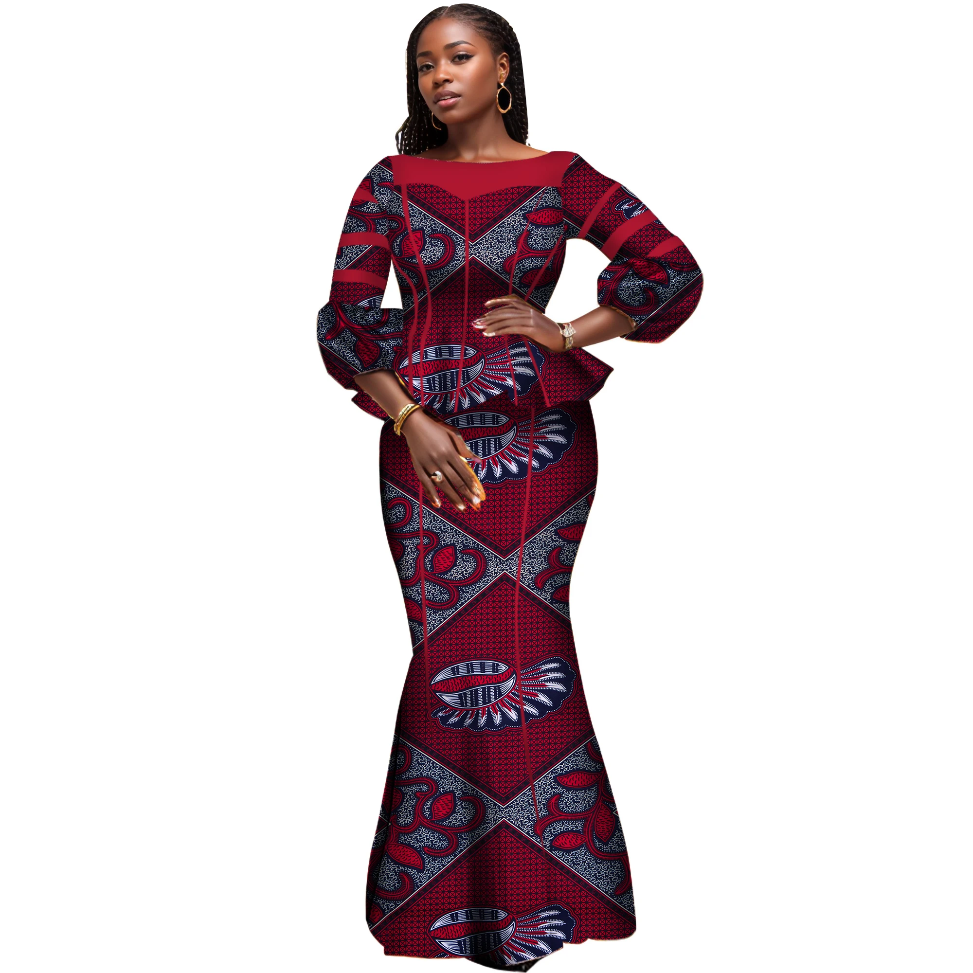 African Women Skirt Set Dashiki Hight Quarlity Cotton Crop Top and Skirt African Clothing Good Sewing Women Suits WY3710