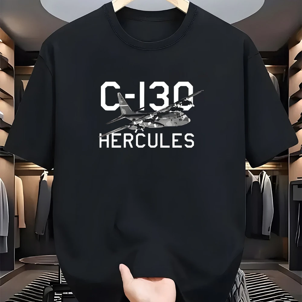Men's Casual Graphic T-Shirt C-130 Hercules Aircraft Design Vibrant Orange Lightweight Tee Men's T-shirts for Summer