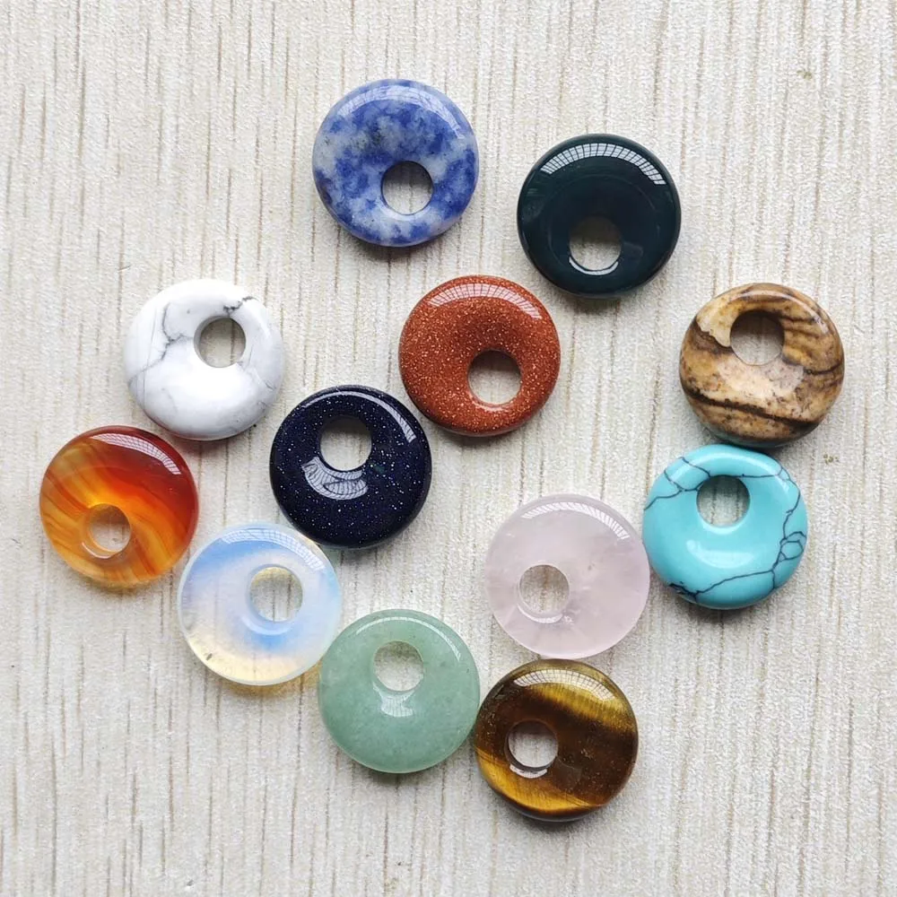 Gogo Donut charms natural  stone mix  pendants beads 18mm for earrings necklaces jewelry making Wholesale 12pcs fast shipping