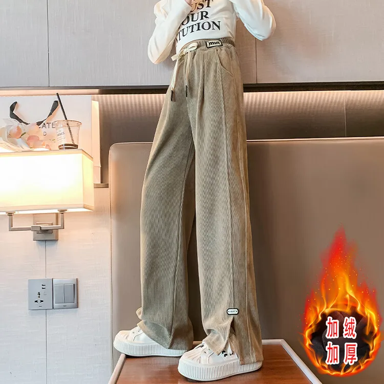 2024 New Girls' AutumnAand Winter Pants, Medium And Large Children's Loose Casual Pants, Straight Leg Pants, Floor Length Pants