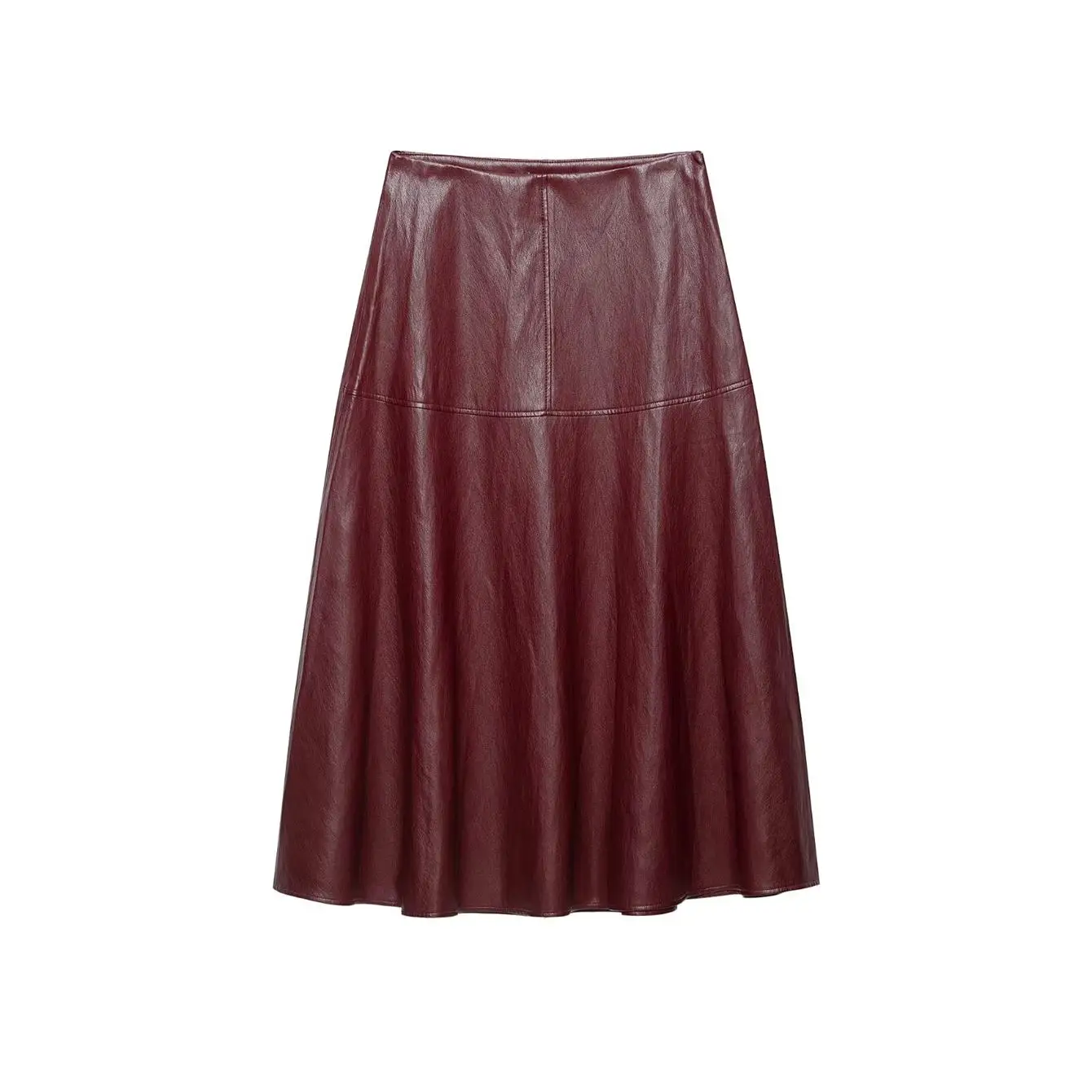TFMLN Damen Midirock mit hoher Taille, A-Linie, aus PU-Leder, langer Rock, elegant, modisch, einfarbig, für das Büro, Damenrock, Herbstneuheit – Detail 8