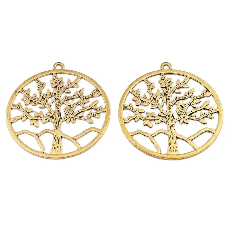 4 x Silver Boho Large Hollow Round Life Tree Tibetan Silver Charms Pendants For Necklace Jewelry Making Findings 57x57mm