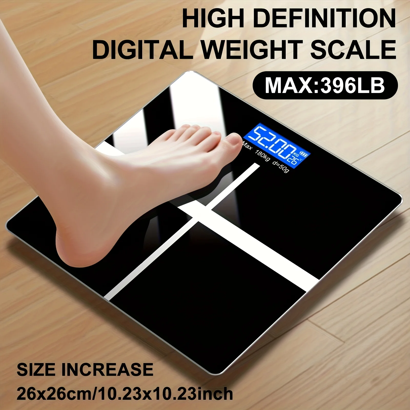 High-Precision Digital Scale: 396lb/180kg Capacity Large LCD Low Battery Indicator Easy-Clean Platform for Home, Gym, Office