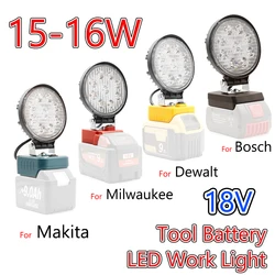 For Makita/Dewalt/Milwaukee/Bosch 18V Li-ion Battery LED Work Light Flashlight Outdoors Spotlight Light Portable Camping lamp