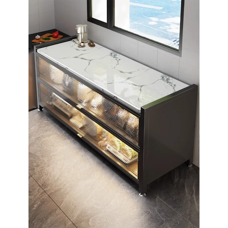 

Kitchen rack Floor-to-ceiling multi-layer rock slab storage cabinet Multifunctional microwave oven Oven cutting vegetables House