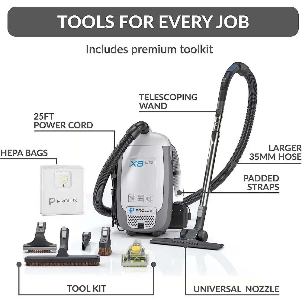 Backpack Canister Vacuum Cleaner Adjustable Straps Lightweight with HEPA Filter