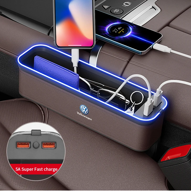 Car USB Charging Multifunction Seat Crevice Storage Box For Volkswagen Amarok Tiguan Polo Jetta GTI Golf Passat Touareg Magotan