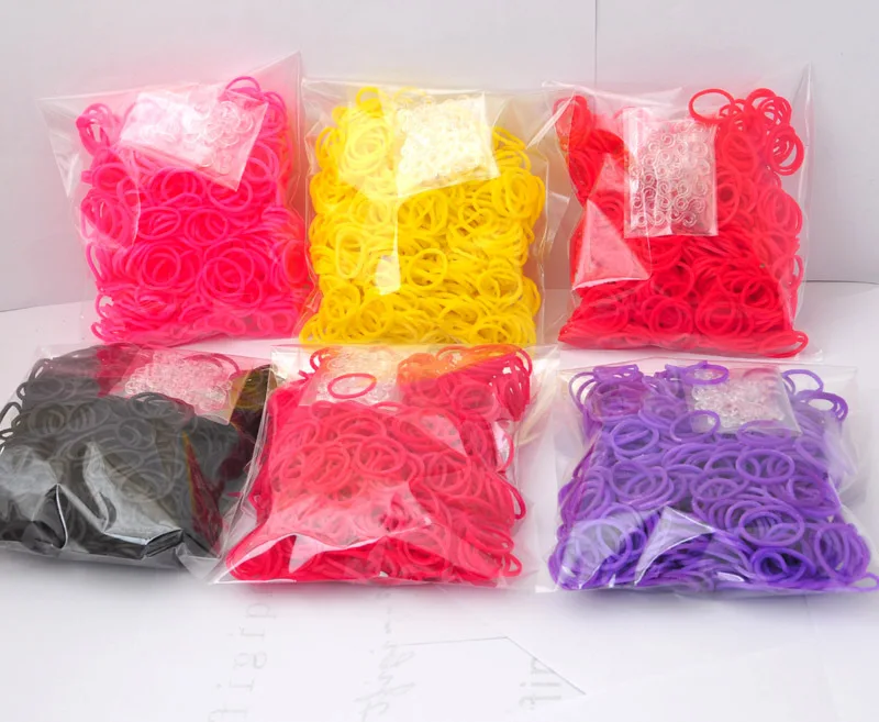 600pcs/bag Rainbow Elastic Rubber Band Black White for Bracelet with Weaving Machine Ribbon Knitted Charms Refill Package