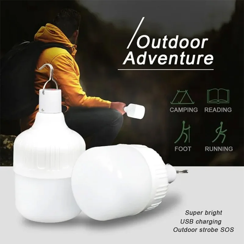 Lámpara de Camping Usb para exteriores, Bombilla portátil recargable, suministros de Camping, tienda de iluminación LED, barbacoa, aventura con gancho, bombillas