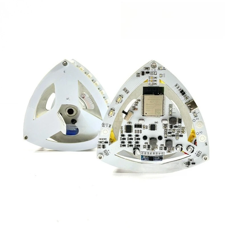 Create a self-balancing Laylo triangle, a high-tech tabletop ornament (conservation of angular momentum)
