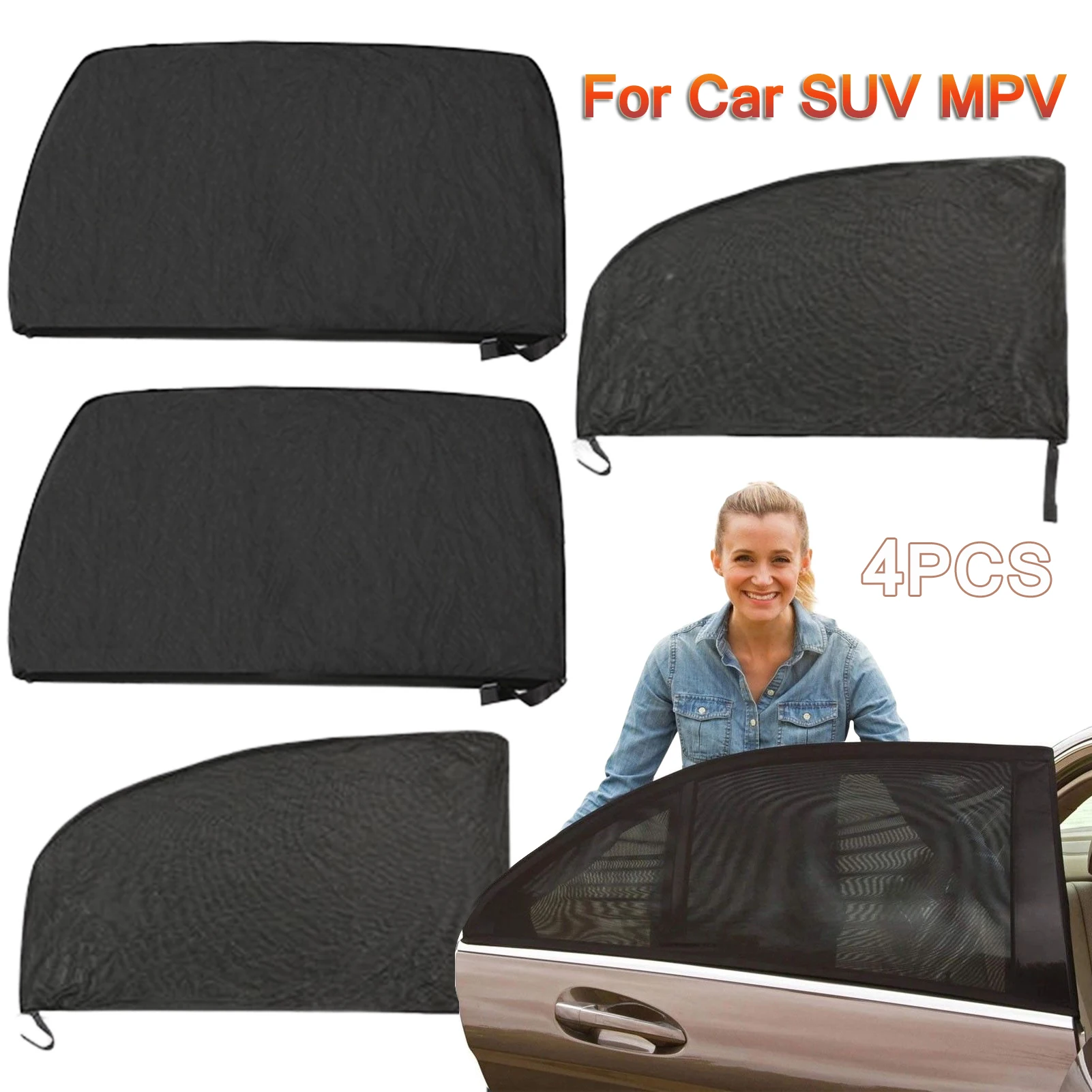 4pcs Car Window Screen Door Covers Front/Rear Side Window UV Sunshine Cover Shade Mesh Car Mosquito Net For Cars SUVs MPV