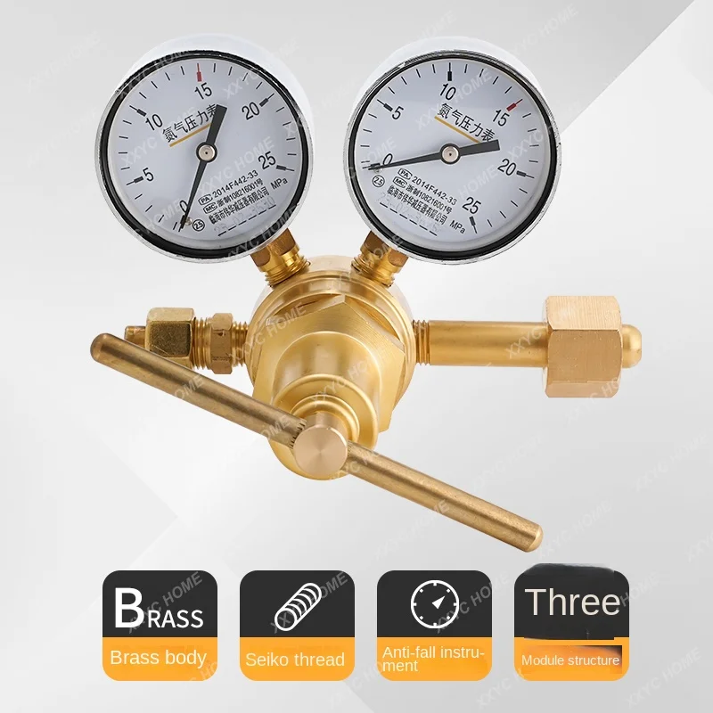 High Pressure Nitrogen Pressure Reducing Valve YQD-370A Oxygen Hydrogen CO2 Gas Reducer 16MPa Pressure Gauge All Copper