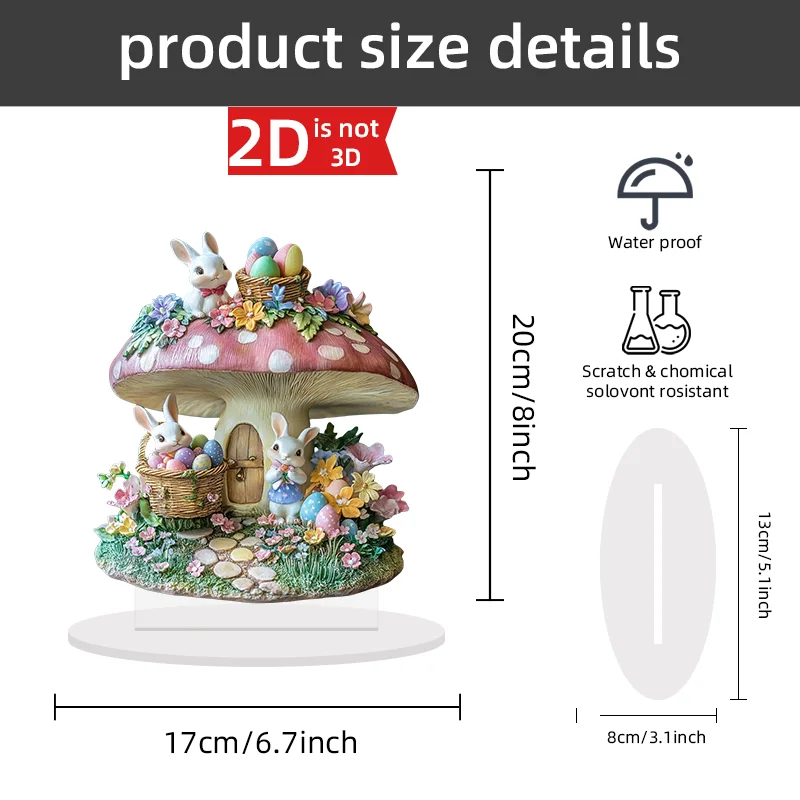 Fairy Tale Dream 2D Acrylic Decor Rabbit Mushroom House Scene Desktop Decor High Aesthetic Multi functional Home Easter Ornament