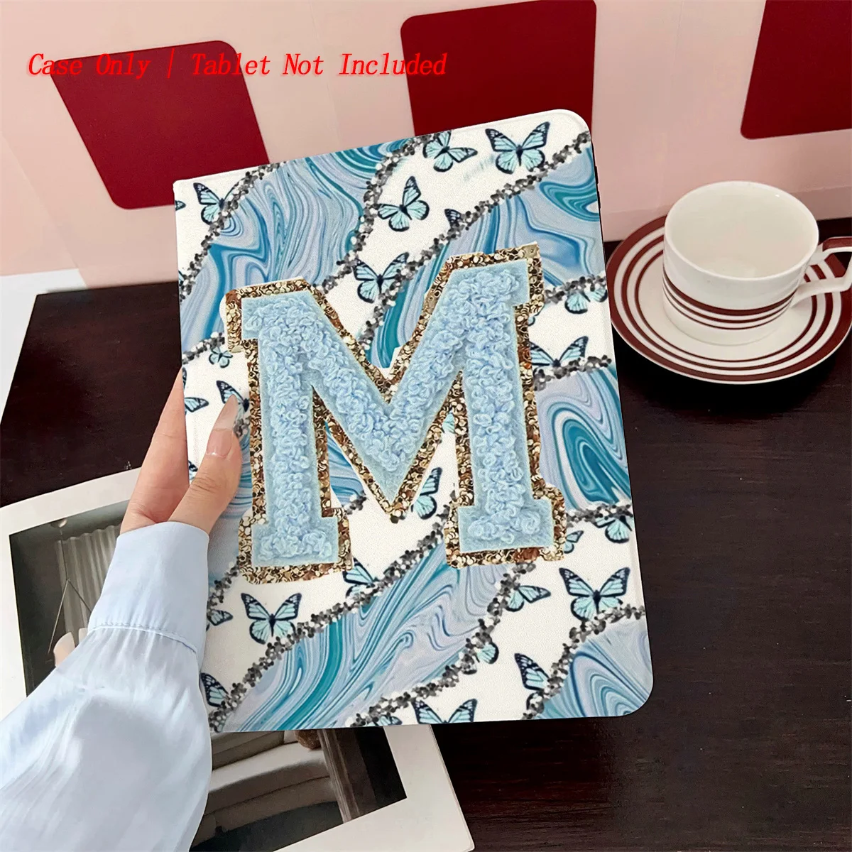 

Stylish Minimalist Blue M Design iPad Case for Air 5 10.9 Mini 7 8.3 11th Gen 10.2 Anti-Scratch Auto Wake/Sleep