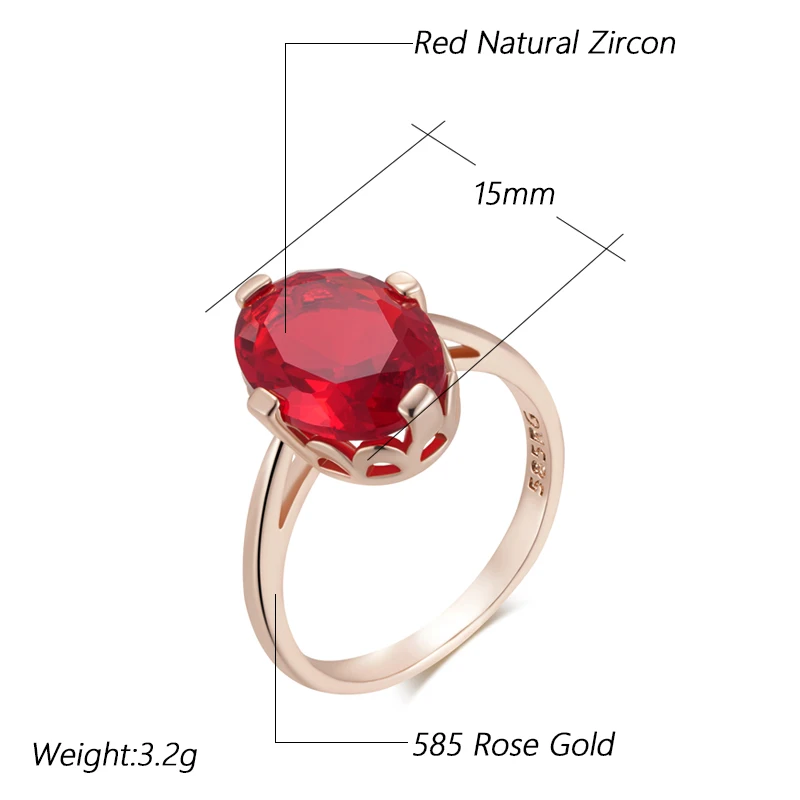 Kinel Hot Shiny Oval Red Natural Zircon Pendant Necklace for Women Fashion 585 Rose Gold Color High Quality Daily Fine Jewelry