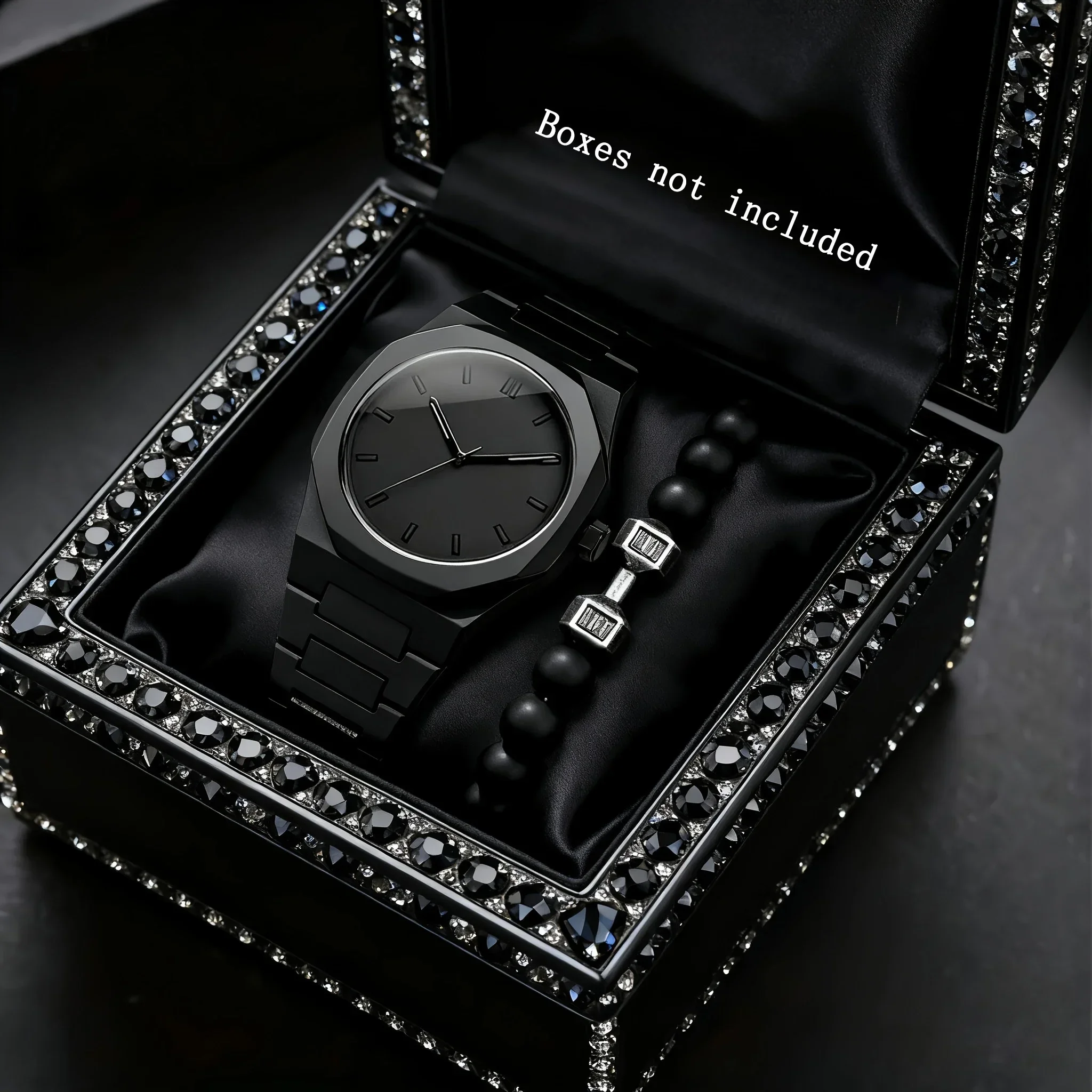 2 Pieces Fashion Men's Casual Business Watches Plastic Band Male Quartz Watch-Bracelet Beads  Set Men's Watch (Without Box)