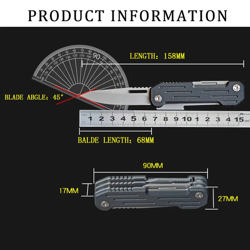 EDC couteau de poche pliant en acier inoxydable, lame à bord dentelé noir, manche G10, multi-outil, couteau de transport quotidien pour l'extérieur