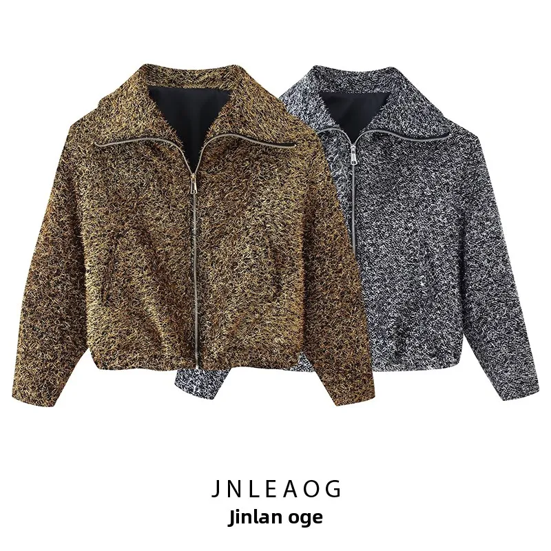 

JNLEAOG, осеннее новое женское пальто Faion Metal Line Long Sve Pilot Jaet, верхняя одежда из полиэфирного волокна, застежка-молния