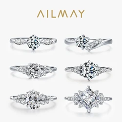 Ailmay Genuine 925 Sterling Silver Luxury AAAAA Level Sparkling Zircon Finger Ring For Women Classic Wedding Statement Jewelry