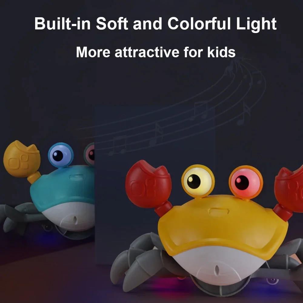 Krabbelndes Krabbenspielzeug, Babyspielzeug mit Musik und Licht, Bauchzeitspielzeug, interaktives Musikspielzeug für Kleinkinder, Jungen und Mädchen, Vermeidung von Hindernissen