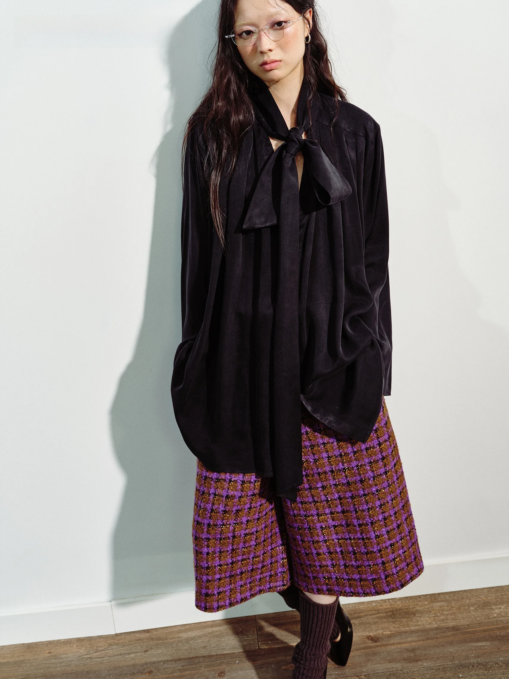 

VERMO Vintage Matte Long Sve Copper Ammonia Silk Loose A-Line irt V-Ne Sa Women's Casual Faion Commute Sle