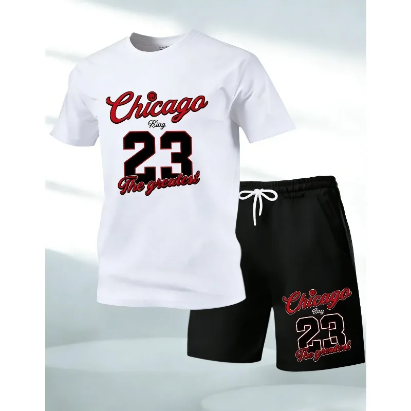 

Summer men's casual short-sleeved T-shirt and shorts sports outfit - comfortable printed lightweight quick-drying set