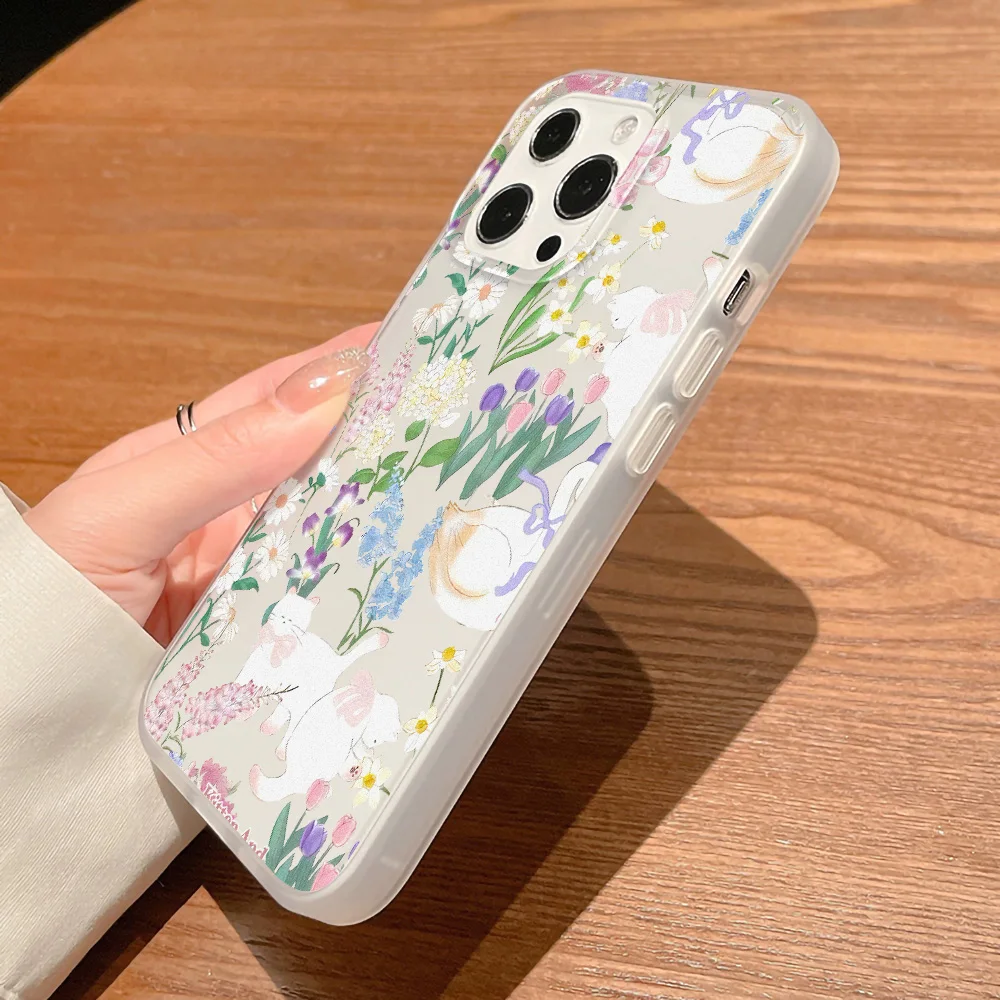 Funda de teléfono de silicona suave transparente mate para iPhone 11 15 13 12 Mini 16 14 13 Pro Max 15 Pro Tulip funda de silicona a prueba de golpes