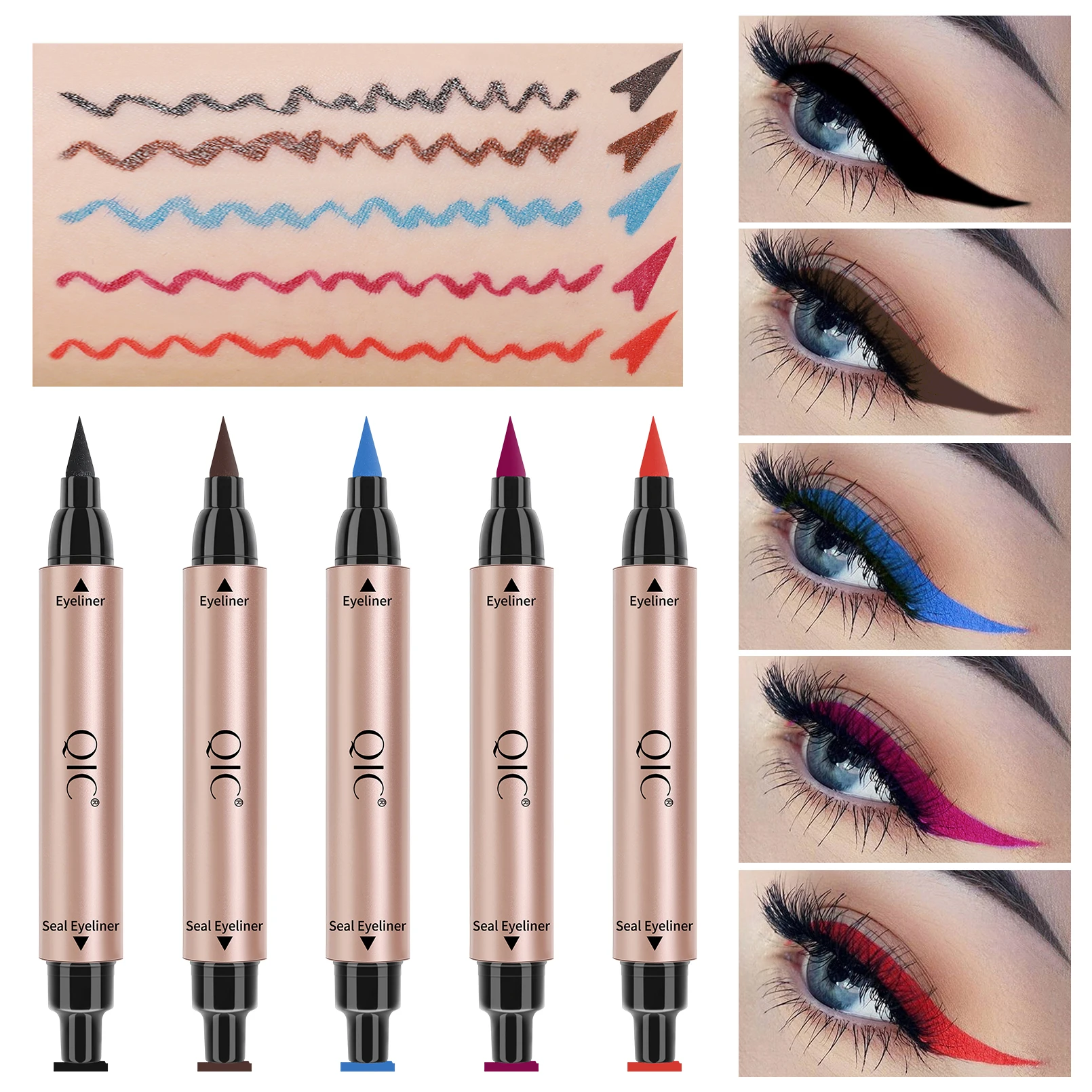 5 Colors Black Brown Purple Blue Red Cat Eye Stamp Liquid Eyeliner Colorful Set Waterproof Multicolor Smudge Proof