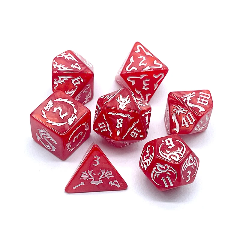 7 Pcs of New Red Colors Dice Polyhedral Gold Font Digital Dices Kit for TRPG RPG D20 D12 D10 D8 D6 D4 Table Game Board Gaming
