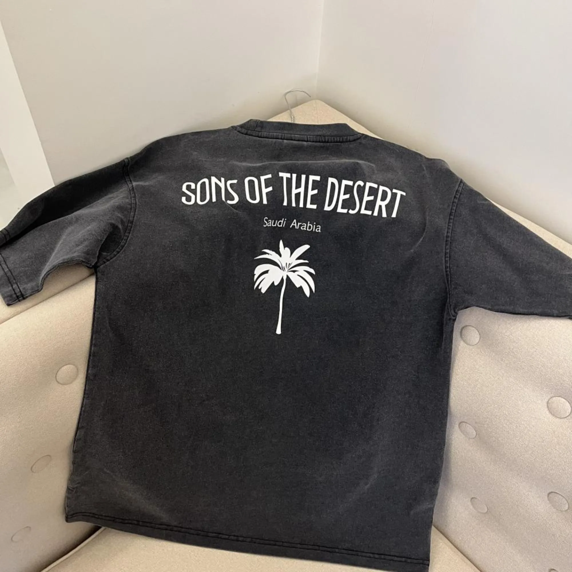 Saudi Arabia Summer Short Sleeve National Day Men's Short Sleeve Cotton Washed Crew Neck Short Sleeve Loose Casual Sports Top